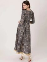 Blue Printed Chanderi Silk Kurta - Image 3