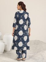 Blue Printed Poly Crepe Cord Set - Image 3