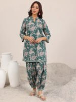 Teal Printed Pure Cotton Cord Set - Image 3