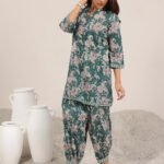 Teal Printed Pure Cotton Cord Set