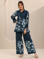 Blue Printed Cotton Cord Set - Image 2