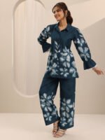 Blue Printed Cotton Cord Set - Image 3