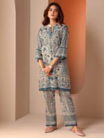 Off White Printed Cotton Blend Straight Cord Set - Image 2