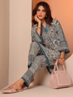 Off White Printed Cotton Blend Straight Cord Set