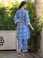Blue Pure Cotton Floral Printed Straight Cord Set - Style 01113 - Image 3