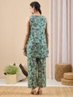 Light Green Pure Cotton Floral Printed A-Line Cord Set - Image 3