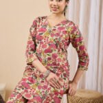 Mint Color Cotton Floral Printed A-Line Cord Set