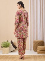 Mint Color Cotton Floral Printed A-Line Cord Set - Image 3