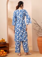 Blue Pure Cotton Floral Printed Straight Cord Set - Style 03537 - Image 3