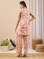 Light Pink Pure Cotton Floral Printed A-Line Cord Set - Image 3