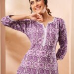Purple Pure Cotton Floral Printed Straight Cord Set