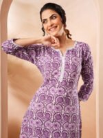 Purple Pure Cotton Floral Printed Straight Cord Set