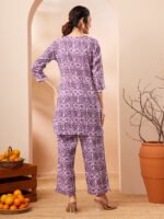 Purple Pure Cotton Floral Printed Straight Cord Set - Image 3