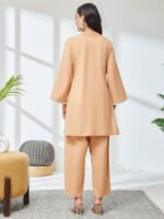 Beige Linen Cotton Embroidered A-Line Cord Set - Image 3