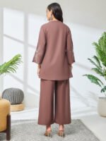 Brown Pure Cotton Embroidered A-Line Cord Set - Image 3