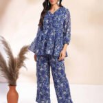 Multi Color Georgette Floral Printed A-Line Cord Set