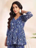 Multi Color Georgette Floral Printed A-Line Cord Set - Image 2