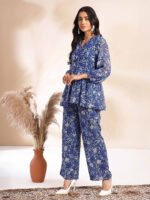Multi Color Georgette Floral Printed A-Line Cord Set - Image 3