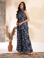 Black Georgette Floral Printed A-Line Cord Set