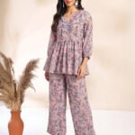 Baby Pink Georgette Floral Printed A-Line Cord Set
