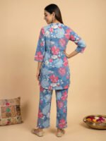 Blue Pure Cotton Floral Printed Straight Cord Set - Style 04601 - Image 3