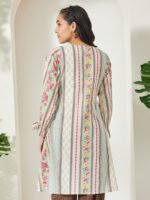 Cream Pure Cotton Floral Printed A-Line Short Kurti - Image 3