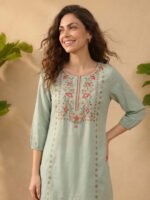 Mint Green Rayon Embroidered Straight Short Kurti