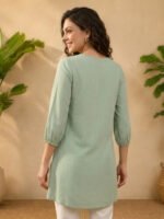 Mint Green Rayon Embroidered Straight Short Kurti - Image 2