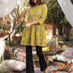 Mustard Yellow Pure Cotton Floral Printed Wrap A-Line Short Kurti
