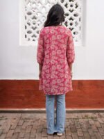 Pink Georgette Floral Printed A-Line Short Kurti - Image 3