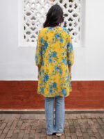 Yellow Georgette Floral Printed A-Line Short Kurti - Image 3