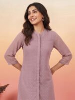 Lavender Dobby Chiffon Solid A-Line Short Kurti