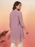 Lavender Dobby Chiffon Solid A-Line Short Kurti - Image 2