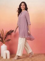 Lavender Dobby Chiffon Solid A-Line Short Kurti - Image 3