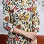 Beige Pure Cotton Floral Printed A-Line Short Kurti