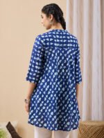 Blue Pure Cotton Printed A-Line Short Kurti - Image 3