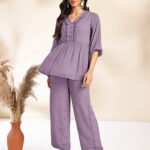 Lavender Dobby Chiffon Self Design Peplum Cord Set