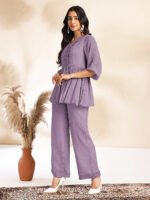 Lavender Dobby Chiffon Self Design Peplum Cord Set - Image 3