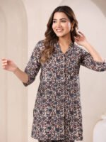 Beige Pure Cotton Floral Printed Straight Cord Set