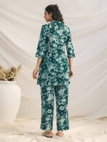 Green Pure Cotton Floral Printed A-Line Cord Set - Image 3