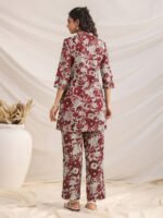 Maroon Pure Cotton Floral Printed Straight Cord Set - Image 3