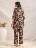 Brown Pure Cotton Floral Printed Straight Cord Set - Image 3