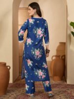 Blue Rayon Blend Floral Printed Straight Cord Set - Image 3