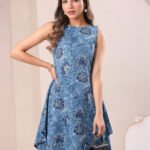 Blue Pure Cotton Floral Printed A-Line Kurta with Culotte Pant Cord Set