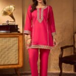 Pink Silk Blend Embroidered A-Line Cord Set