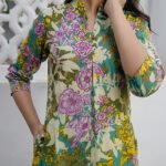 Multi Pure Cotton Floral Printed A-Line Short Kurti