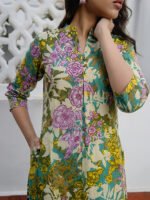 Multi Pure Cotton Floral Printed A-Line Short Kurti