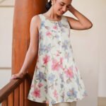 White Pure Cotton Floral Printed A-Line Short Kurti - Style 03902