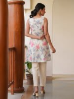 White Pure Cotton Floral Printed A-Line Short Kurti - Style 03902 - Image 3