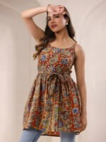 Red Pure Cotton Paisley Printed A-Line Short Kurti